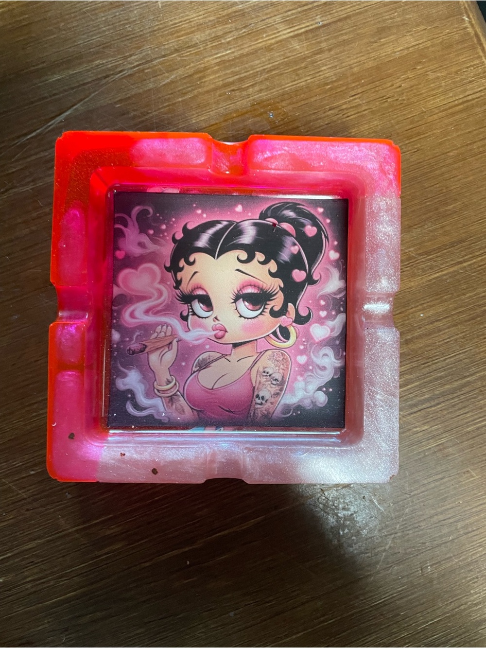Pink Resin Ashtray with Betty Boop Artwork - Women Bath & Body Accent